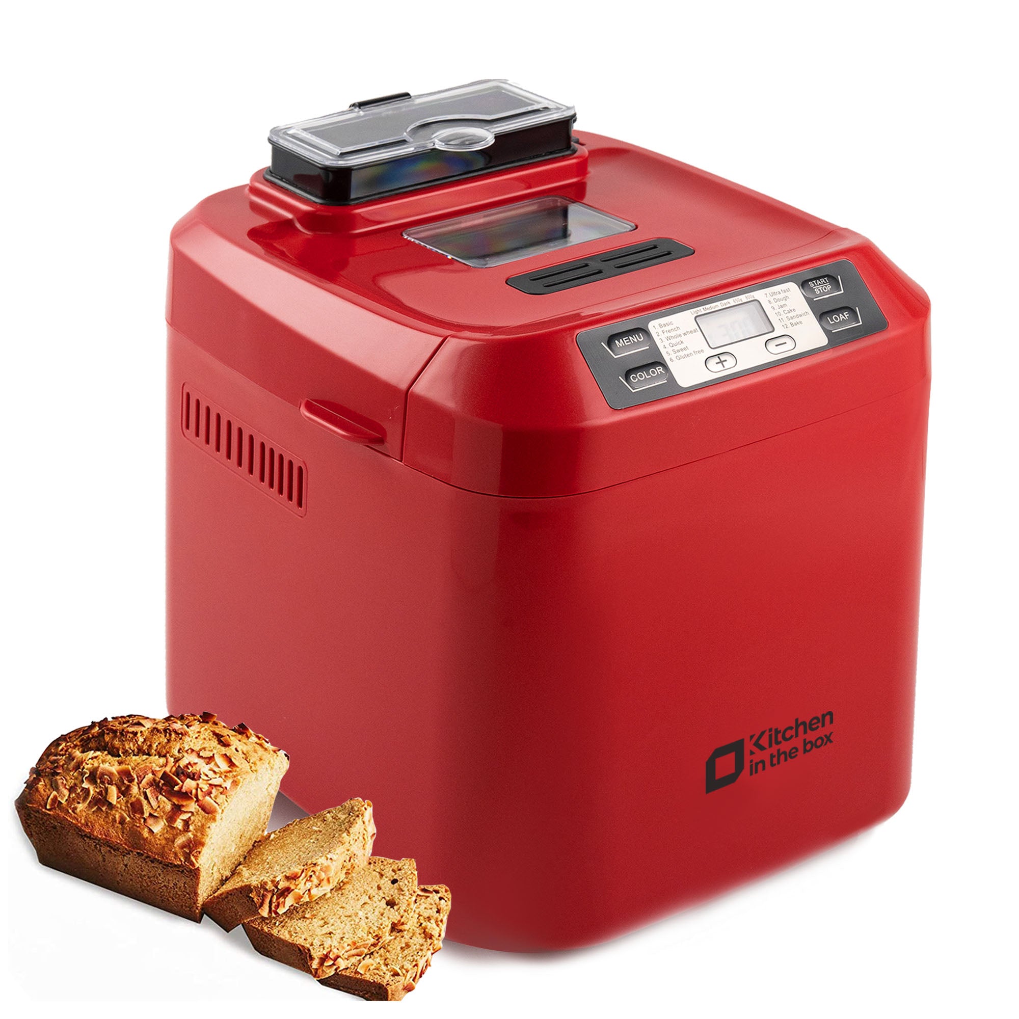 Kitchen in the Box 2lb Bread Maker with Auto Fruit Nut Dispenser, 12-in-1 Gluten-Free Bread Machine, 13H Delay Timer, Nonstick Pan, Keep Warm, White