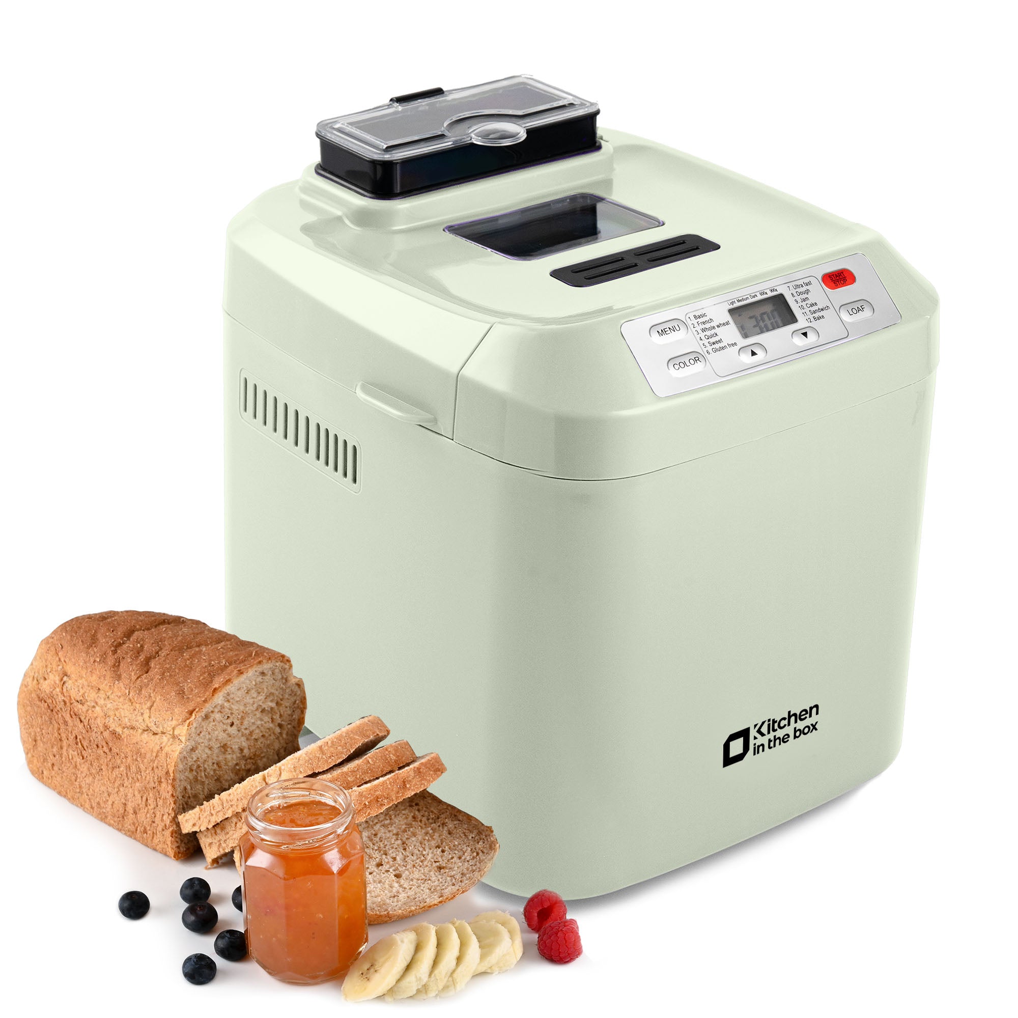 Kitchen in the Box 2lb Bread Maker with Auto Fruit Nut Dispenser, 12-in-1 Gluten-Free Bread Machine, 13H Delay Timer, Nonstick Pan, Keep Warm, White