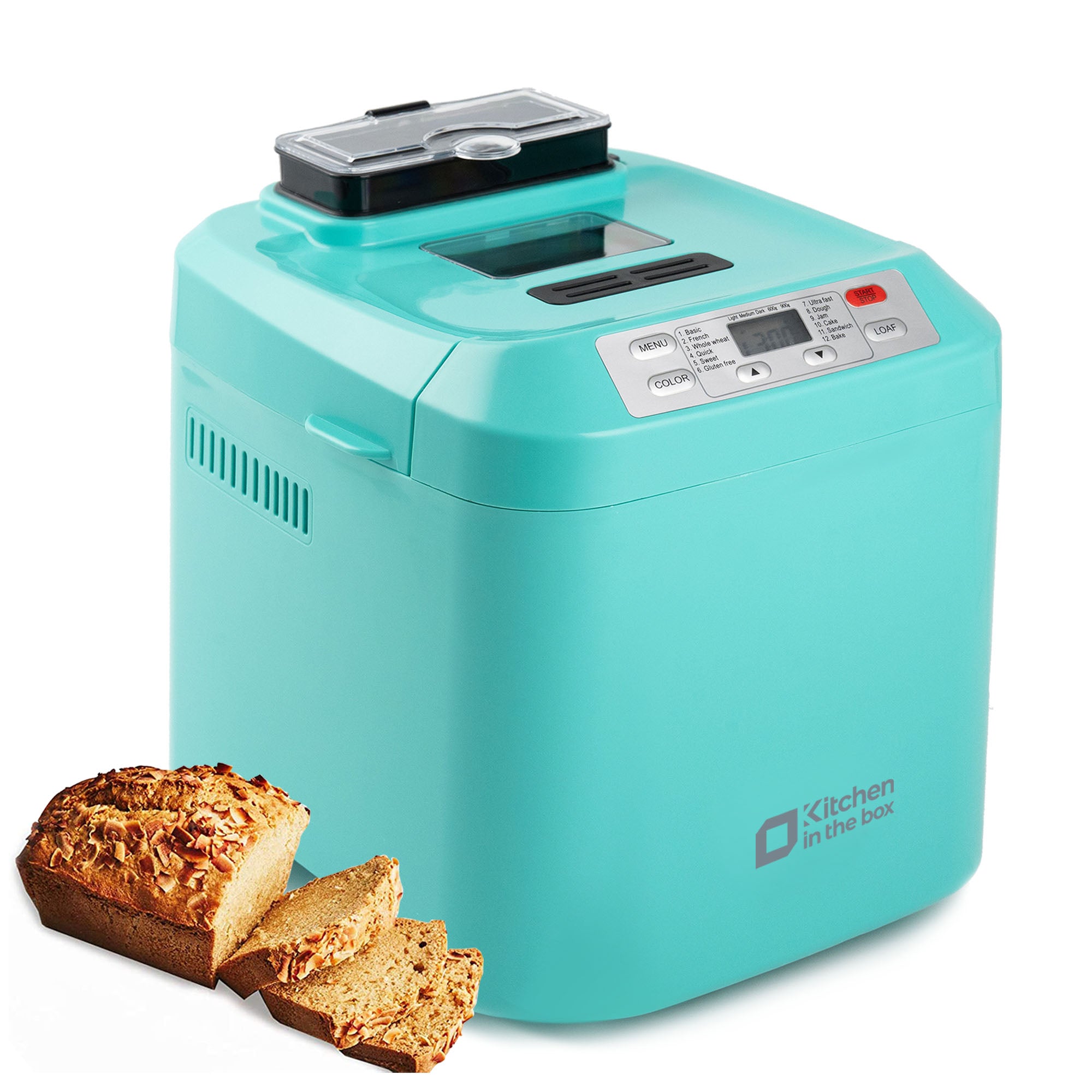 Kitchen in the Box 2lb Bread Maker with Auto Fruit Nut Dispenser, 12-in-1 Gluten-Free Bread Machine, 13H Delay Timer, Nonstick Pan, Keep Warm, White