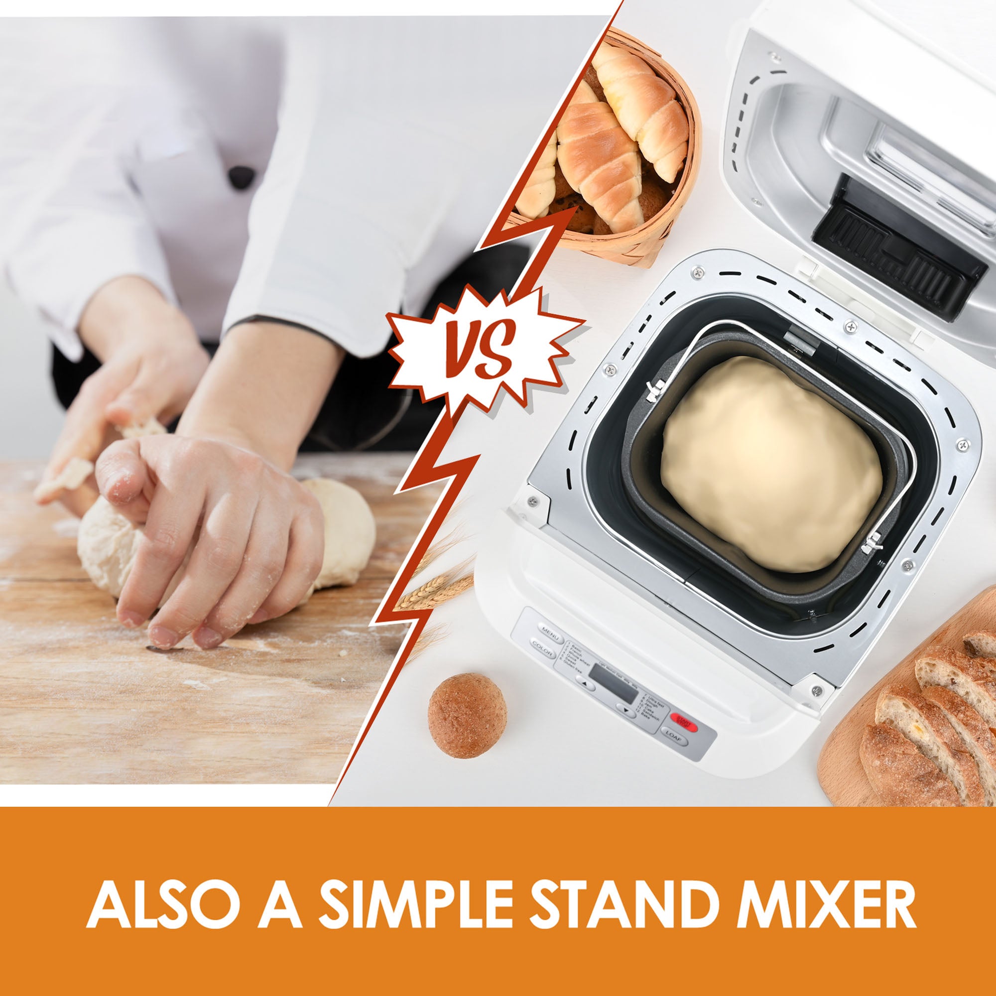 Kitchen in the Box 2lb Bread Maker with Auto Fruit Nut Dispenser, 12-in-1 Gluten-Free Bread Machine, 13H Delay Timer, Nonstick Pan, Keep Warm, White